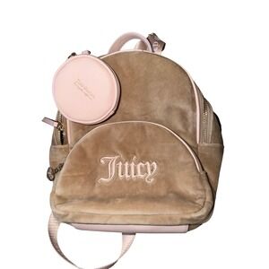 Juicy Couture Tan Velour Mini Backpack Pink Trim with Coin Purse